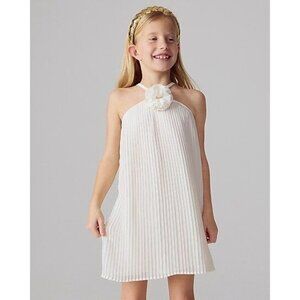 J. Crew Crewcuts Girls Rosette Halter Neck Dress Ivory Pleated Size 10 NWT
